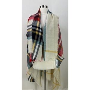 Charming Charlie Colorblock Plaid Fringed Scarf